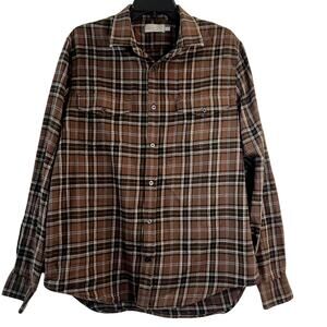 Vince Plaid Button Down Shirt Size L Brown Black 100% cotton